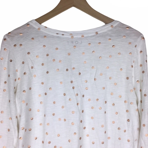 LOFT Top Shimmer Gold Dot Long Sleeve Scoop Neck Metallic Sheer Soft Size Medium - Picture 7 of 13